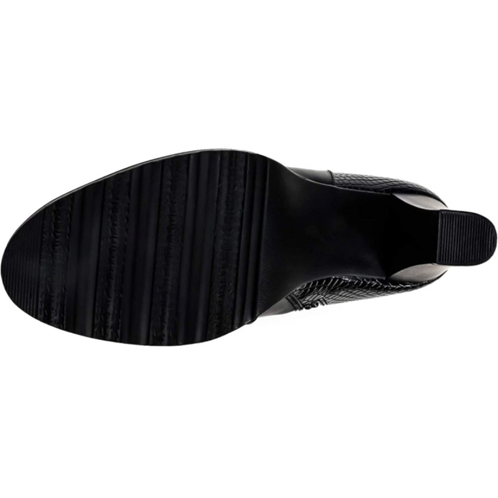 Mixed Snake- Black Bootie Chunky Heel Buckle Strap Ankle - Picture 9 of 11